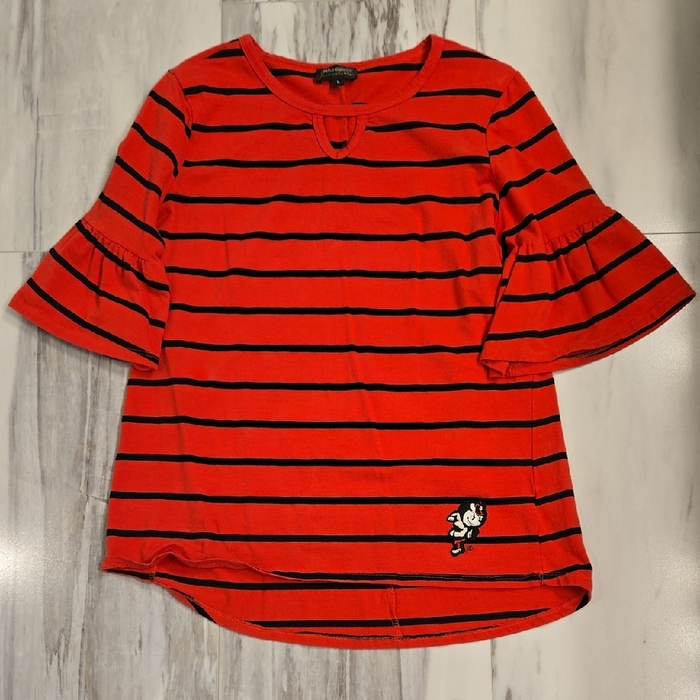 Ohio State Red and Black Striped Top with Ruffle Sleeves
